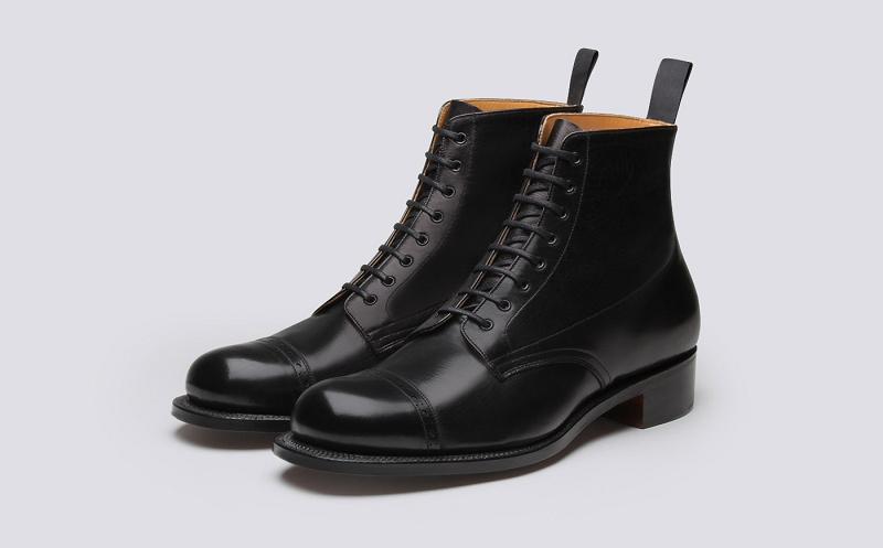 Grenson Shoe No.1 Mens Derby Boot - Black Glace Kid Leather on a Leather Sole WG3895
